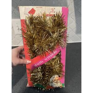 Vintage Christmas Gold Tinsel Garland Made In Italy 18 Yards With Box